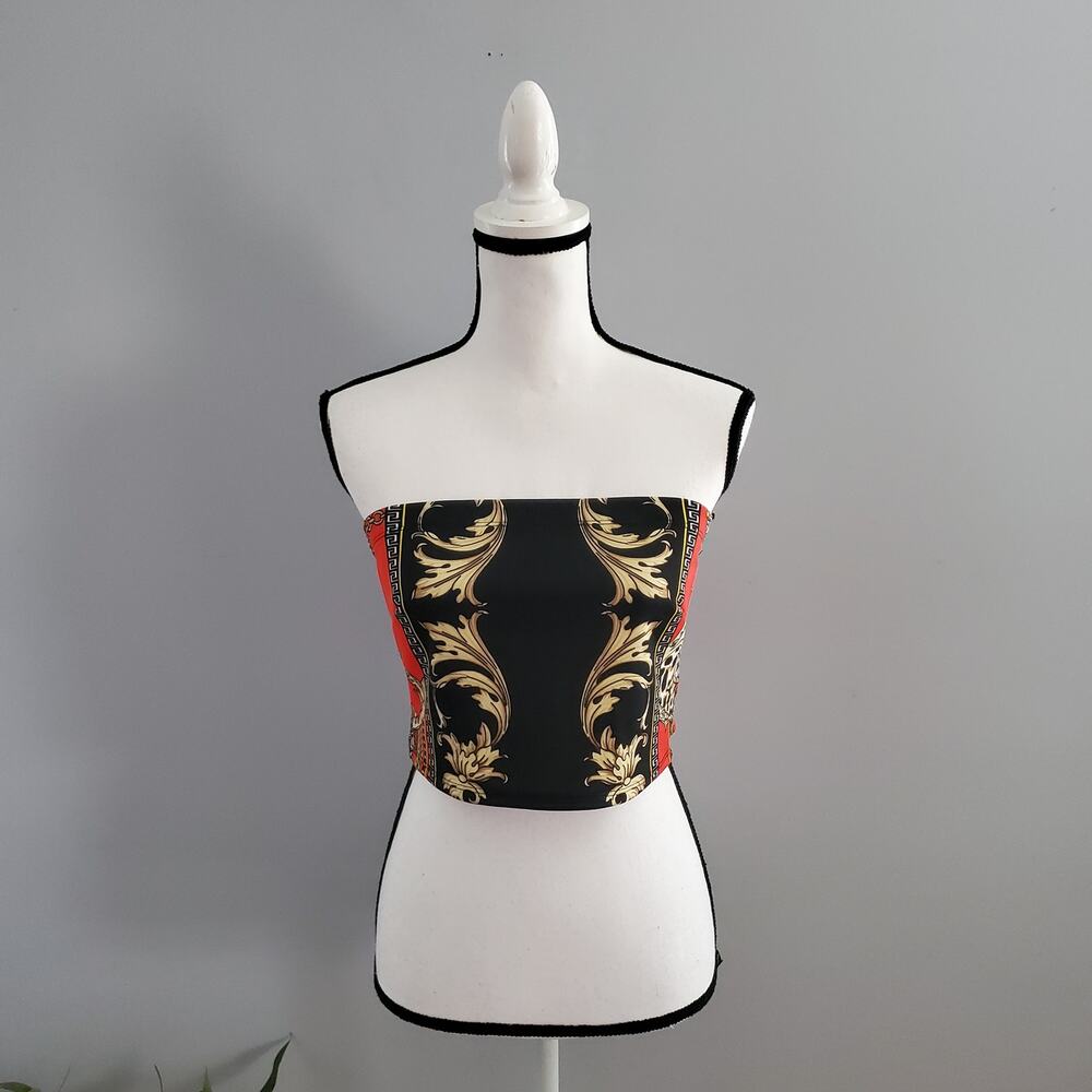 Blue Blush Baroque Strapless Crop Top L